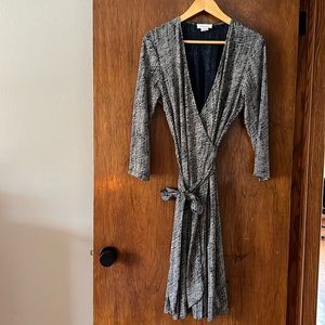 Calvin Klein Navy & White Graphic Print L/S Wrap Dress